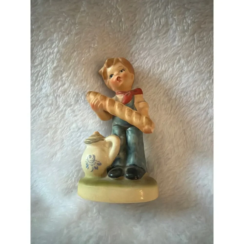 INARCO Japan Boy with Bread Figurine E4713 Vintage Porcelain Bisque Figure MCM